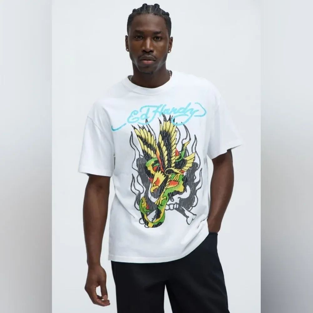 Ed Hardy Eagle Snake Oversized White Tee